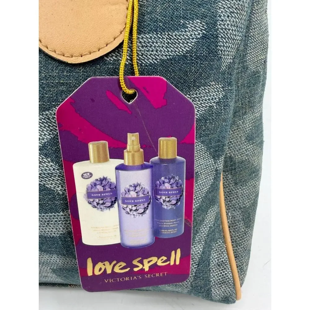 Victoria's Secret Love Spell Denim Logo Satchel Handbag Blue Purple